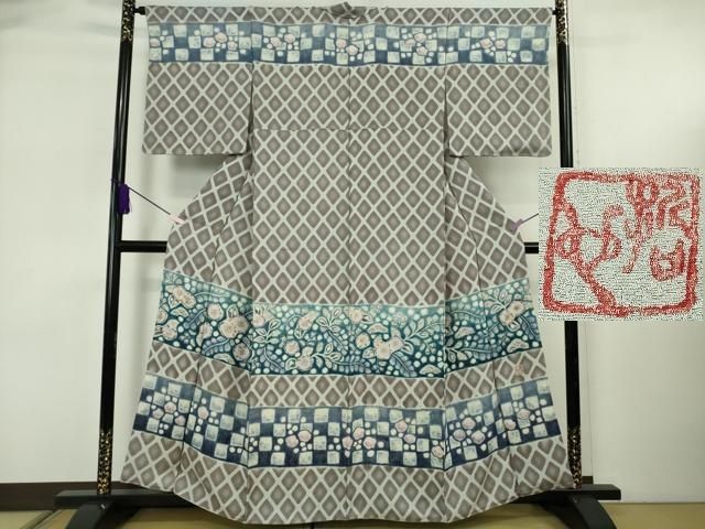 平和屋着物●極上　樋熊哲也　訪問着　辻が花　絞り　手描き　訪問着　暈し染め　金通し地　逸品　DZAB6707kh6