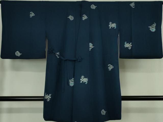 平和屋着物∞極上　道中着　ロング丈　更紗花文　濃い熨斗目花色地　銀彩　逸品　DZAB6746kh6