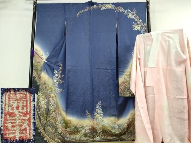 平和屋着物●極上　越後十日町の一流染匠　桐屋・翠山工房　徳永憲峯　振袖　辻が花　暈し染め　金彩　金通し地　逸品　DZAB6761kh6