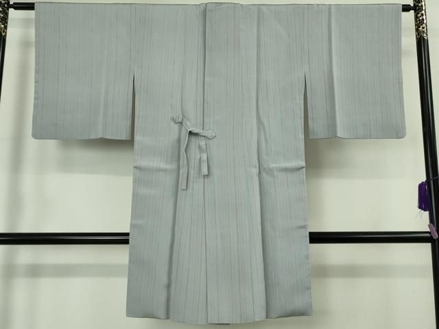 平和屋着物∞極上　道中着　ロング丈　縞　灰青色地　鬼しぼ縮緬　ゑり善扱い　逸品　DZAB6840kh6