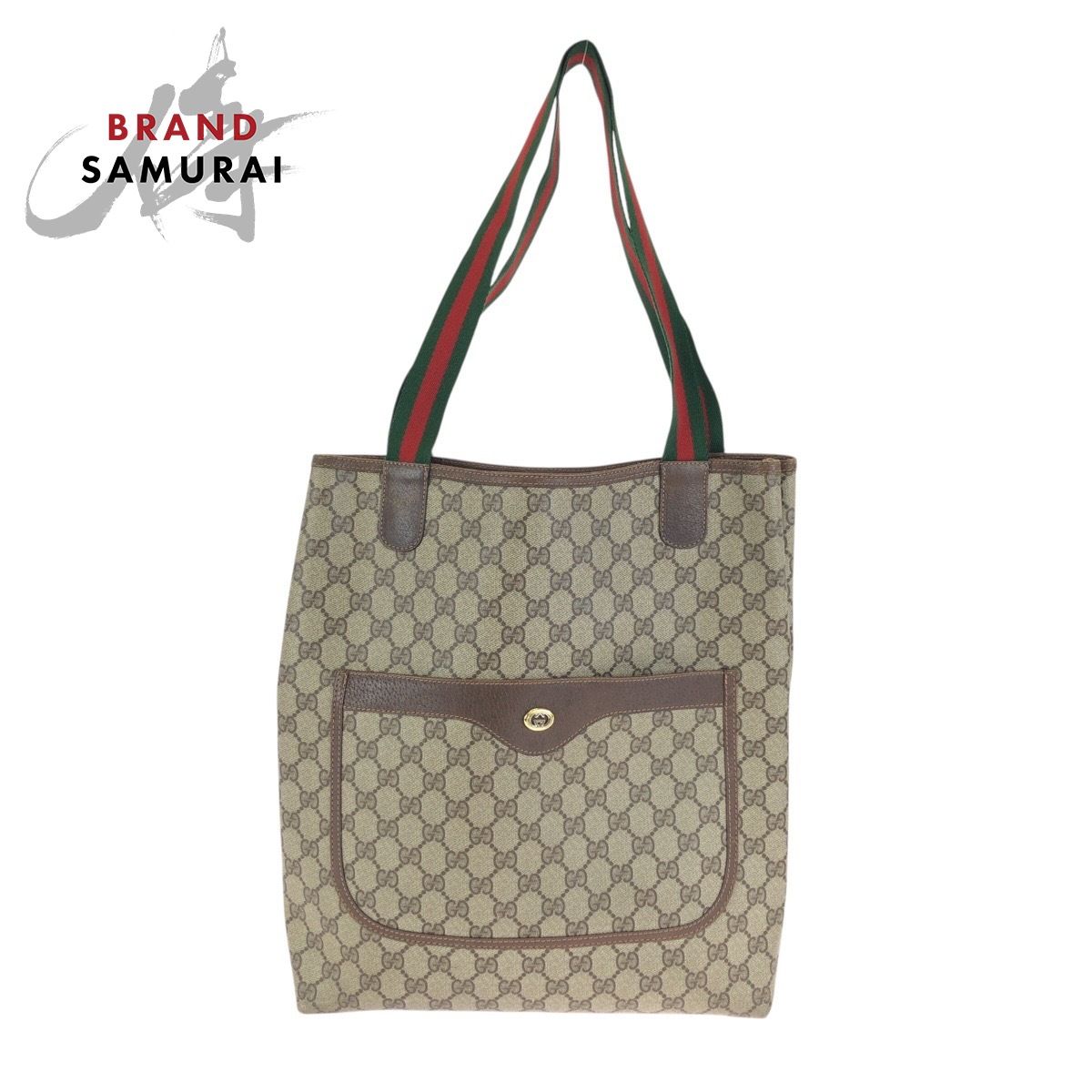 GUCCI グッチ ヴィンテージ シェリーライン ベージュ ブラウン GGスプリームキャンバス/レザー トートバッグ ショルダーバッグ 602787【中古】