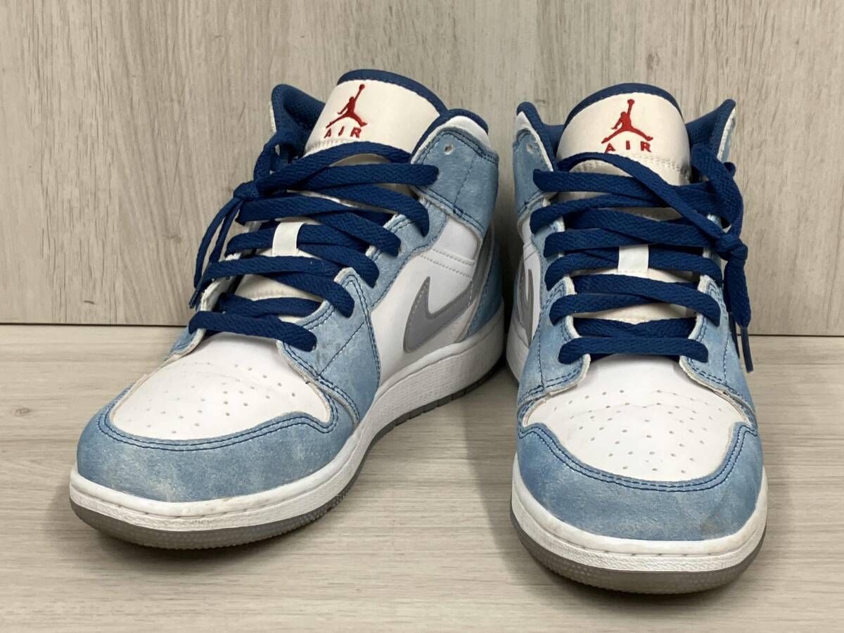 NIKE ナイキ エアジョーダン1 ミッドSE スニーカー 25cm ホワイト×ブルー DR6235－401
