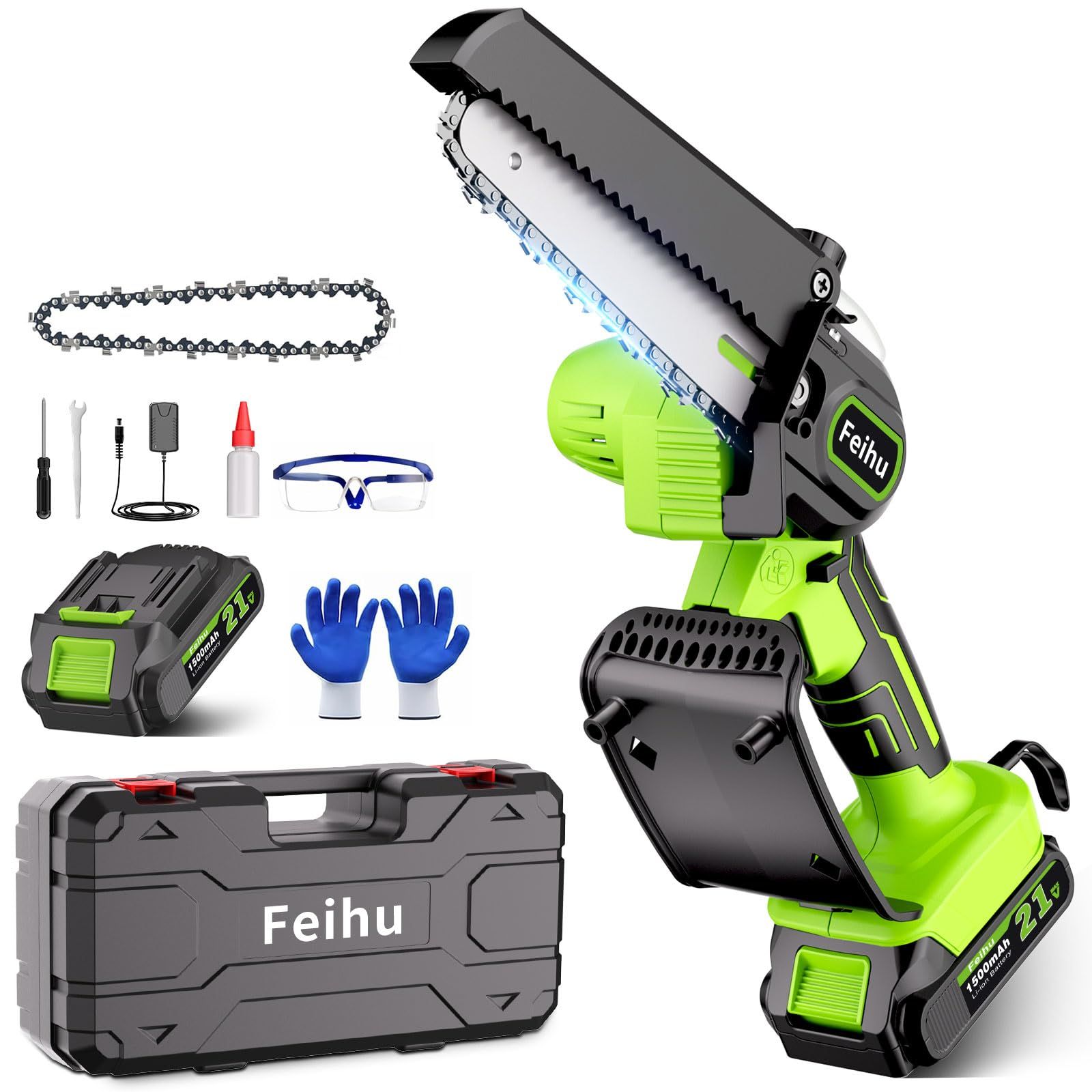 ☆新品☆チェーンソー 充電式 電動ノコギリ 21V コードレス 小型軽量 ハンディチェーンソー ブラシレスモーター 片手操作 自動給油機能 薪割り・枝切り・庭木剪定 収納ボックス付き PSE認証済 バッテリー1個搭載 64f261a3