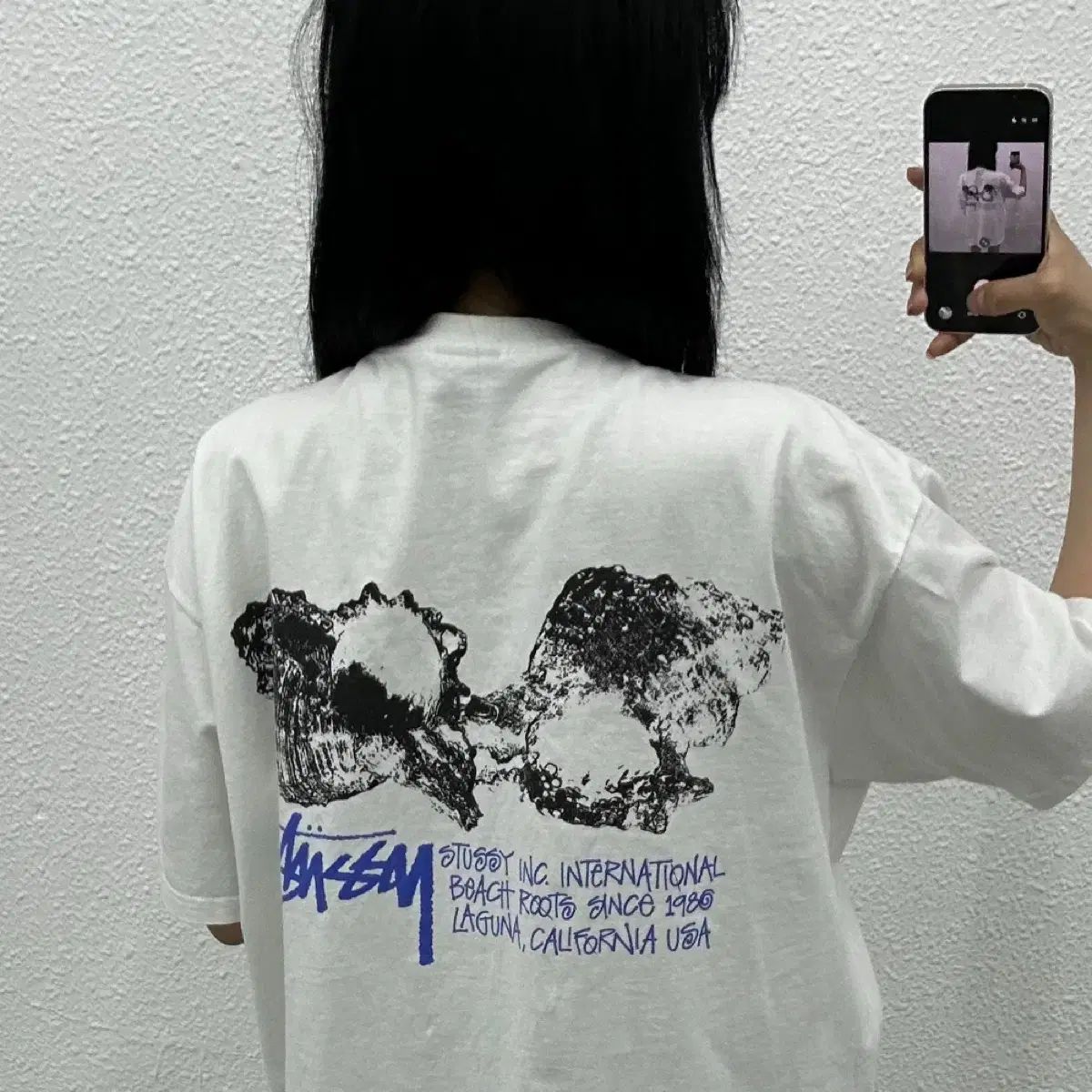 STUSSY ステューシー バックプリント ブルー ロゴ 白 半袖 XL