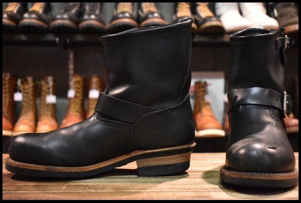 【7D 良品 08年】レッドウィング 2976 ショート エンジニア 黒 ブラッククローム スチールトゥ プルオン ブーツ redwing HOPESMORE【GF018】