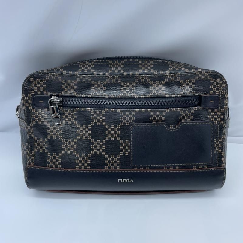 【中古】FURLA ウエストバッグ 1023022 フルラ 格子柄 ブラック[19]