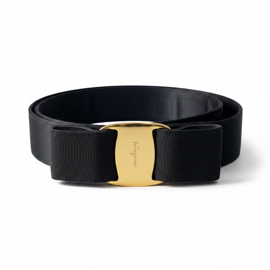 f10 Salvatore Ferragamo サルヴァトーレフェラガモ ヴァラリボン ベルト ゴールドバックル 8046 ブラック レディース 女性用u02t