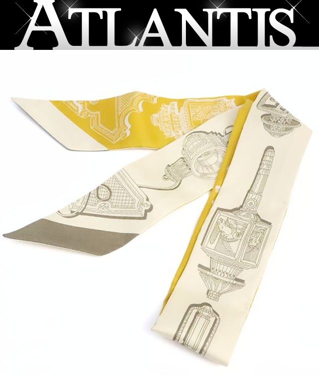 【広尾店】極美品 エルメス HERMES ツイリー スカーフ Merveilleuses Lanternes イエロー系 シルク100% 【19312】
