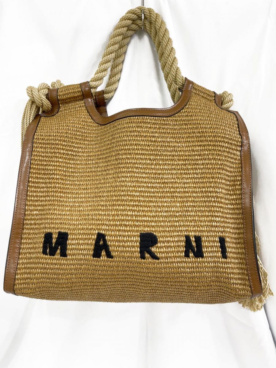 MARNI マルニ ラフィア マルセロ SUMMER MARCEL MEDIUM ローシエナ ロープショルダー トート バッグ ベージュ系 ■◆◎レディース