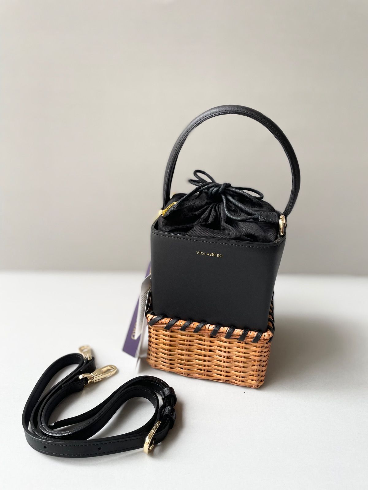 タグ付き未使用品 / VIOLAd'ORO ヴィオラドーロ 17スプリットラタンxスプリットレザーカゴBAG ※ノベルティ限定トート付き