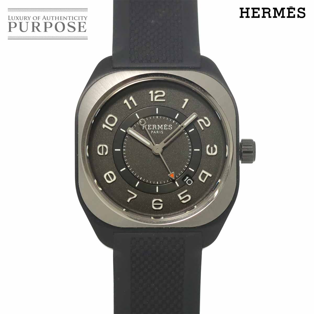 エルメス HERMES H08 SP1 741a メンズ 腕時計 デイト グレー チタン オートマ 自動巻き ウォッチ 90329857