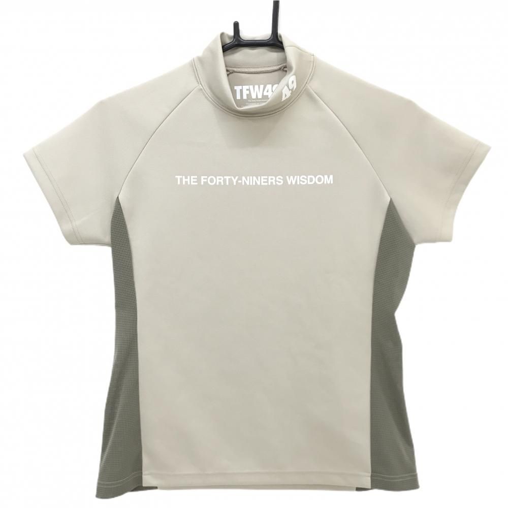 【超美品】TFW49 半袖ハイネックシャツ ベージュ系 サイドメッシュ ネックロゴ レディース S ゴルフウェア 2024年モデル TFW49