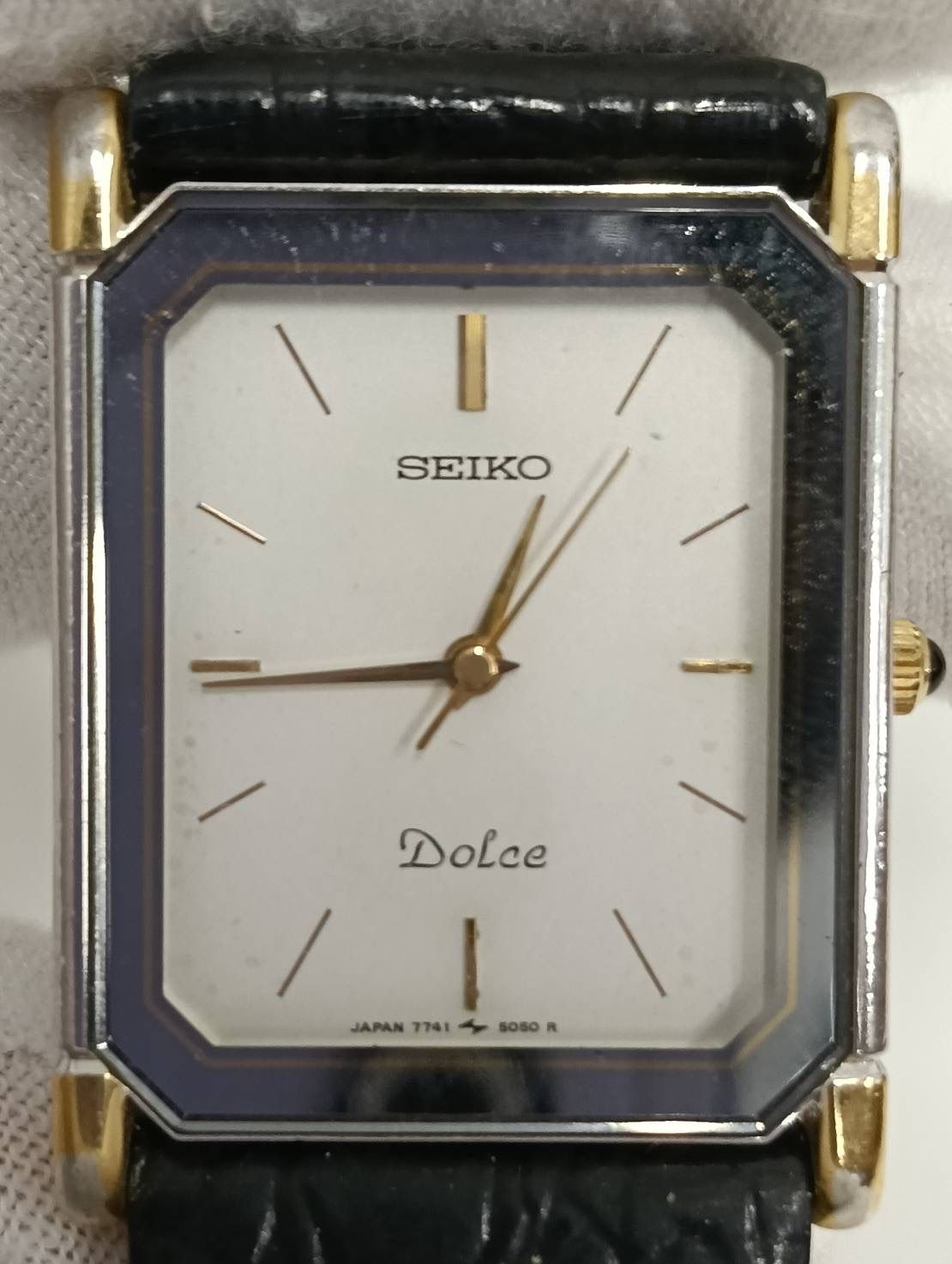 【中古品】 SEIKOセイコー DOLCEドルチェ 腕時計 7741-5050 クオーツ シルバー×ゴールド×黒ブラックベルト ステンレス 時計 現状品