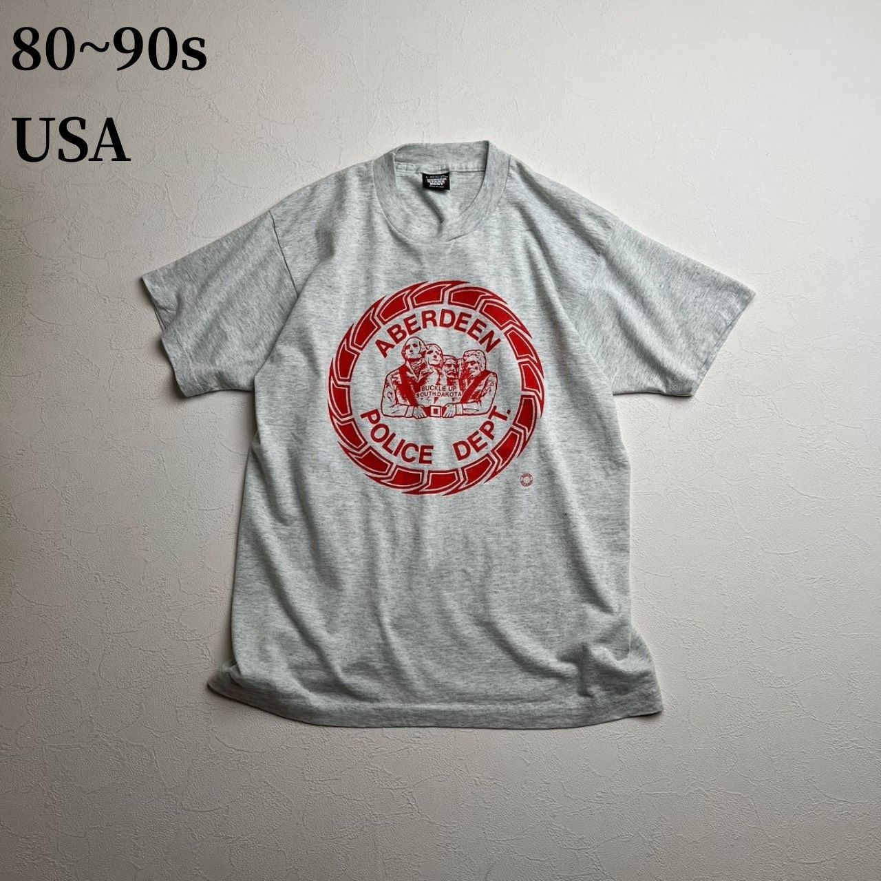 80~90s USA メッセージ　シングルステッチ　Tシャツ　霜降りグレー　L 古着