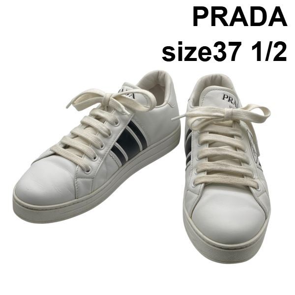 プラダ PRADA ローカットスニーカー シューズ 靴 トライアングルロゴ 1E125M ボックスソール 白 黒 37ハーフ 約24.5cm レディース 6D304