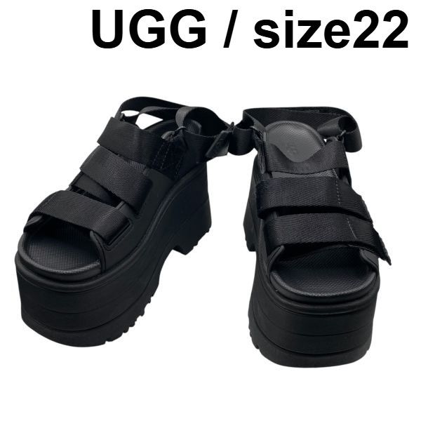 アグ UGG 厚底サンダル ゴールデンライズ 3WAY スリングバック ラップサンダル スライドサンダル 面ファスナー 黒 22cm レディース 6D305