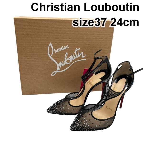 ● クリスチャンルブタン Christian Louboutin メッシュパンプス ハイヒール 靴 シューズ ビジュー 黒 37 約24cm レディース 6V608