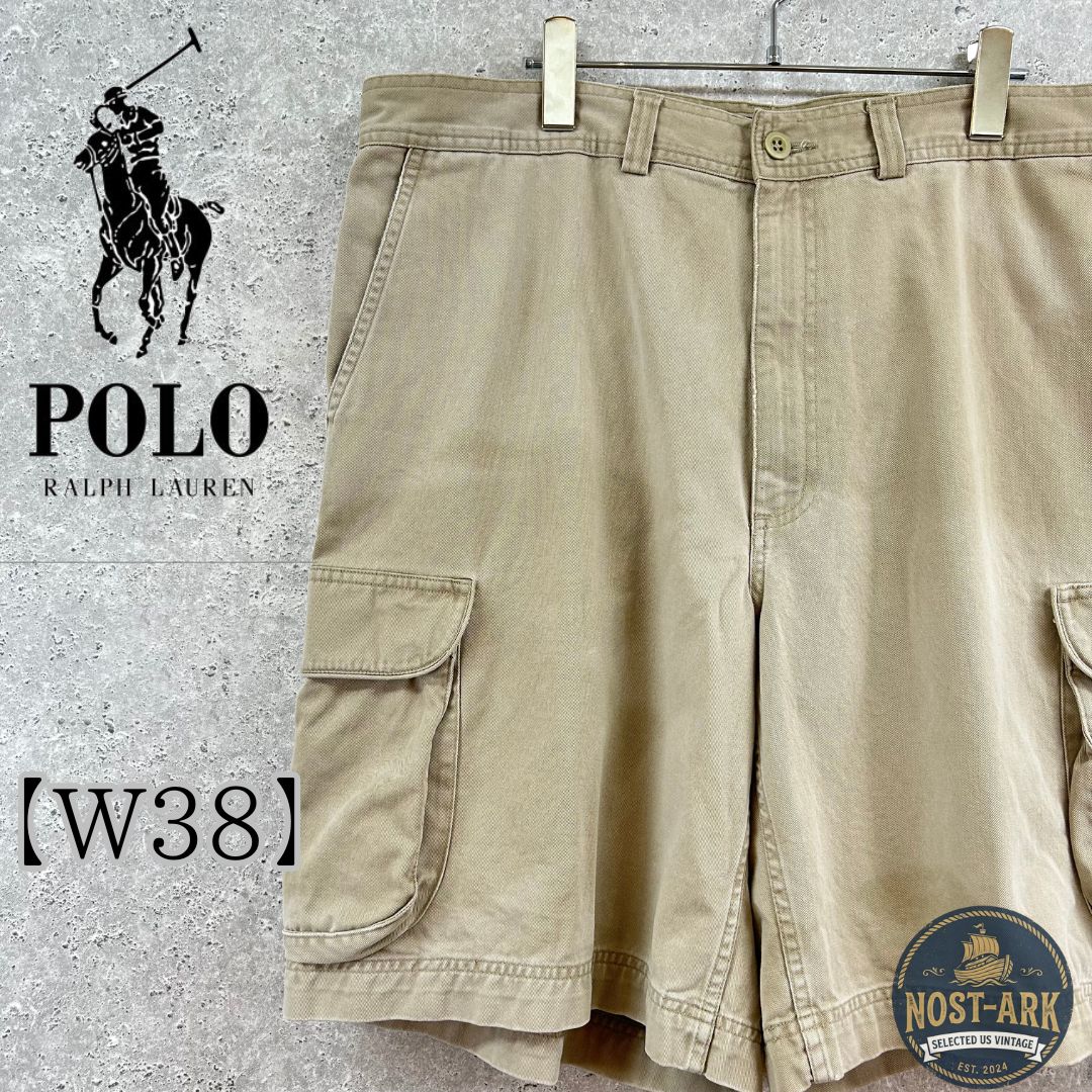 P7【Polo Ralph Lauren】ベージュ カーゴショーツ ミリタリー〔38〕