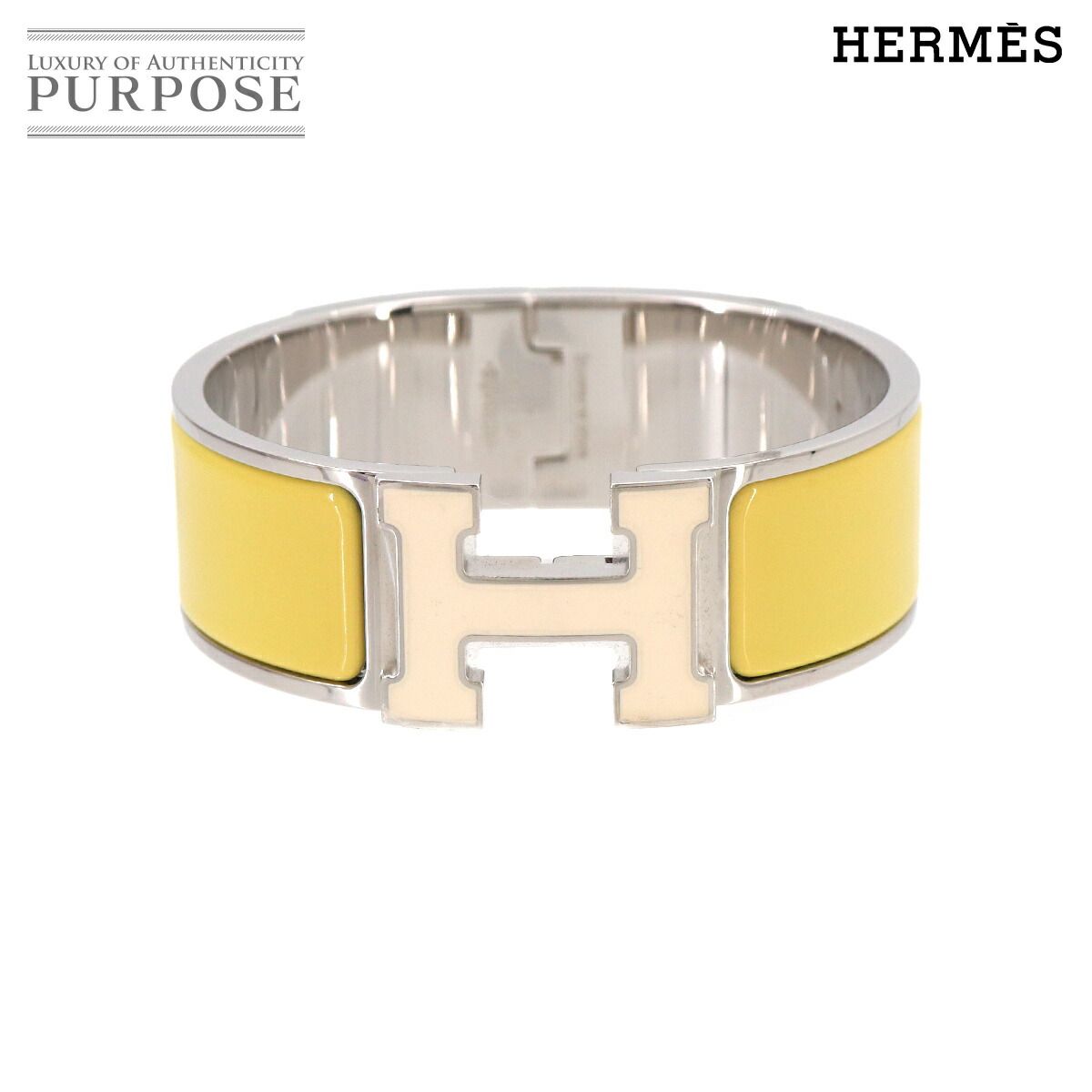 未使用 展示品 エルメス HERMES クリッククラック H PM バングル ホワイト ジョーヌシトロン シルバー 金具 アクセサリー 90325473