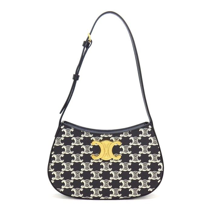 セリーヌ CELINE ショルダーバッグ ミディアム ティリー 115702FQN.38NO ブラック ホワイト トリオンフキャンバス レザー 【中古】