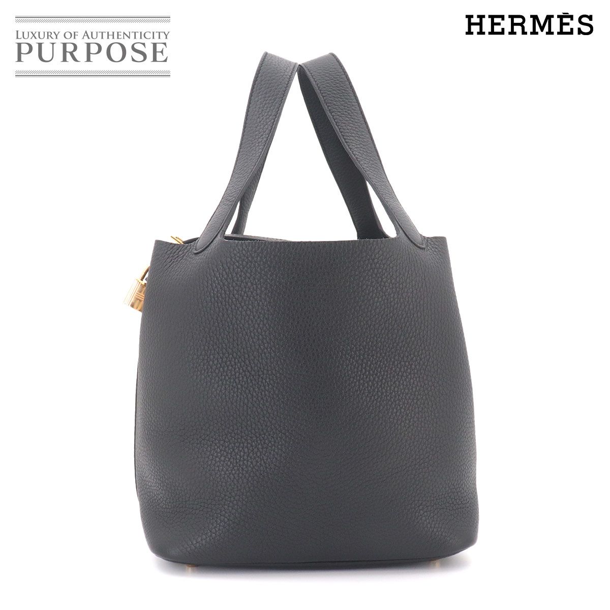 新品同様 エルメス HERMES ピコタンロック MM ハンド バッグ トリヨンクレマンス ブラック K刻印 ゴールド 金具 90327162