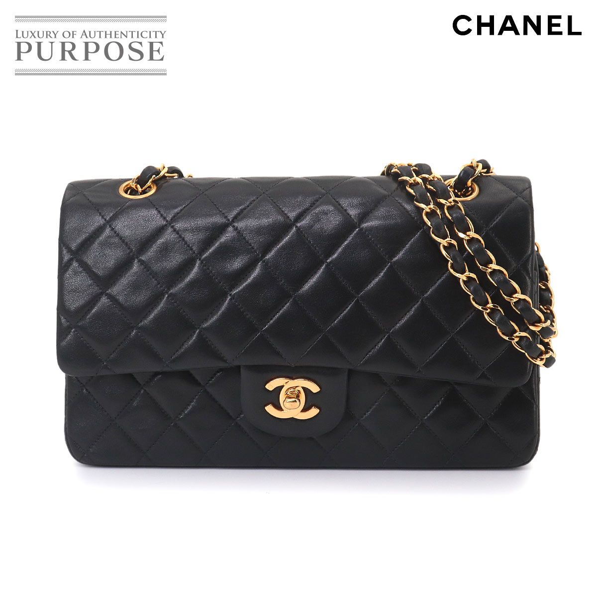 新品同様 シャネル CHANEL マトラッセ 25 チェーン ショルダー バッグ ラムスキン ブラック A01112 ゴールド 金具 ココマーク 90327181