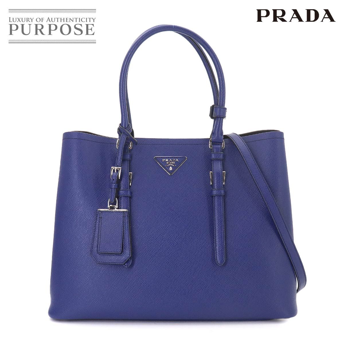美品 プラダ PRADA 2way トート ショルダー バッグ サフィアーノレザー ブルー BN2820 Tote Bag 90327222