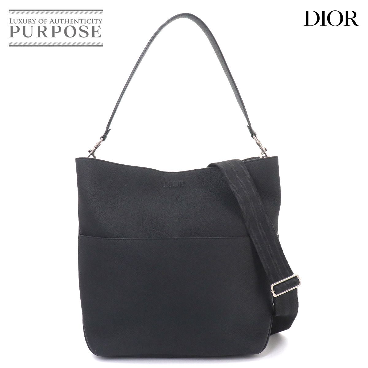 新品同様 クリスチャン ディオール Christian Dior バーティカル ホーボー 2way トート ショルダー バッグ レザー ブラック 90327223