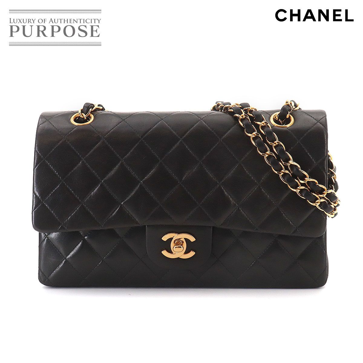 美品 シャネル CHANEL マトラッセ 25 チェーン ショルダー バッグ ラムスキン ブラック A01112 ゴールド 金具 ココマーク 90327323