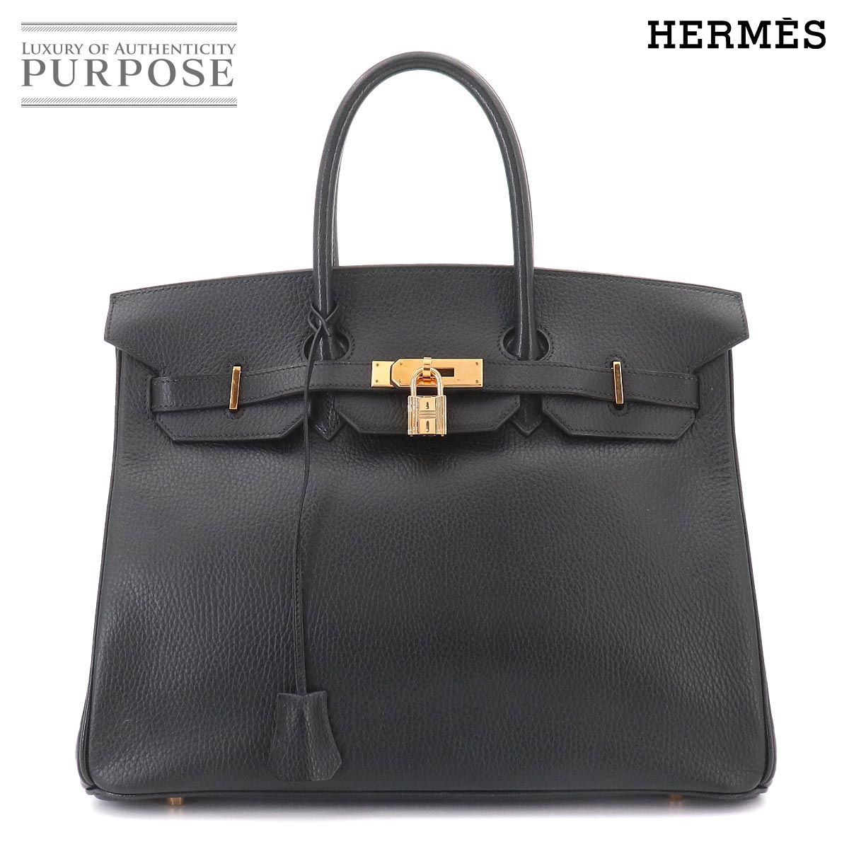 新品同様 エルメス HERMES バーキン35 アルデンヌ ブラック ハンド バッグ □C刻印 ゴールド 金具 Birkin 90328389