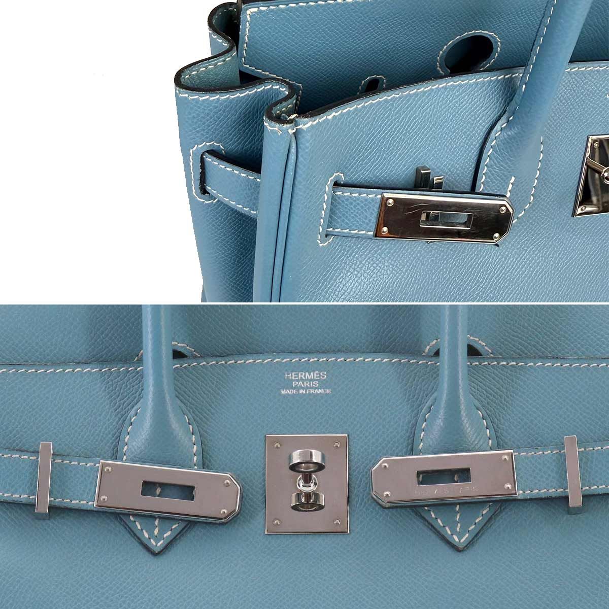 美品 エルメス HERMES バーキン30 ハンド バッグ エプソン ブルー