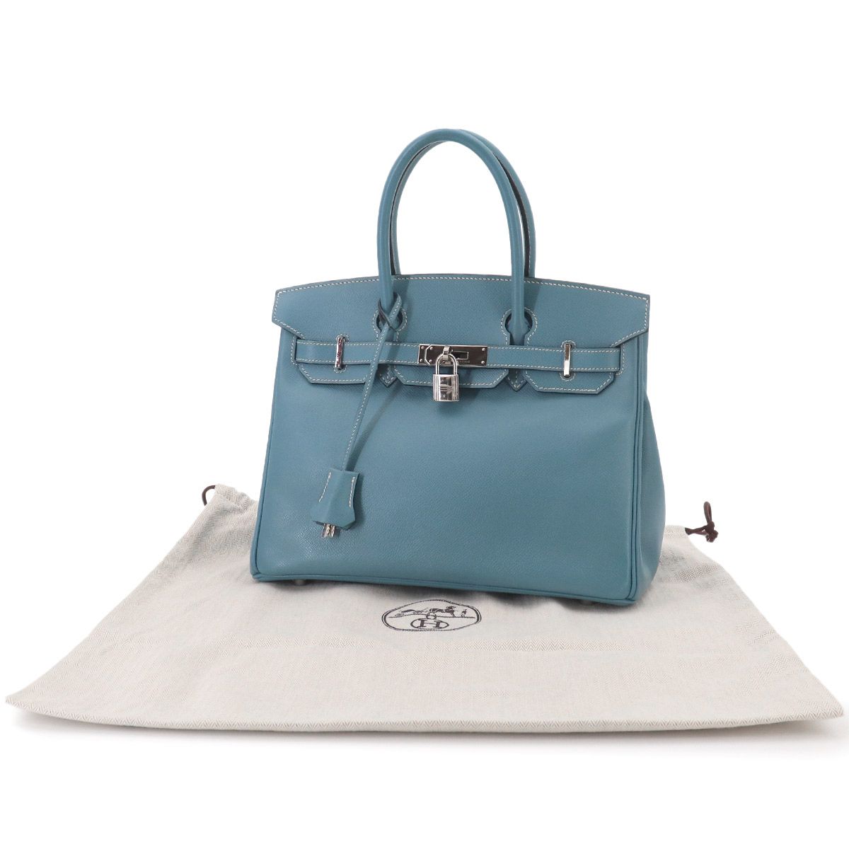 美品 エルメス HERMES バーキン30 ハンド バッグ エプソン ブルー 
