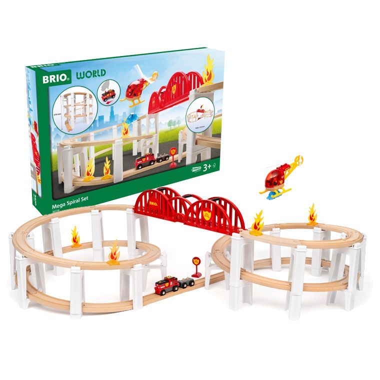 新品 未使用 未開封　ブリオ BRIO｜メガスパイラルセット 電動車両付き 立体コース｜3歳｜消防車 レスキュー ごっこ遊び｜知育玩具 木製玩具｜プレゼント　木のおもちゃ 木製レール