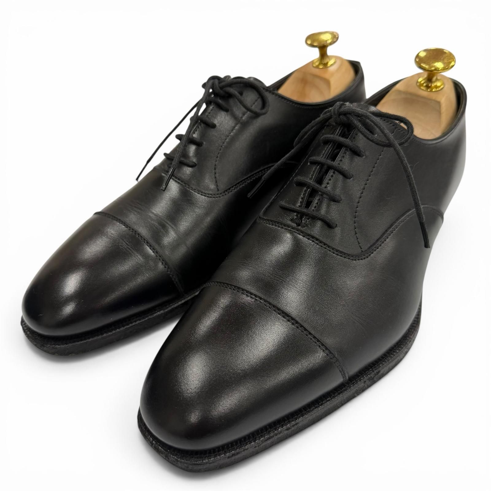 【ドンドン見直し】良品▼CROCKETT&JONES クロケットアンドジョーンズ AUDLEY3 レザー ストレートチップ レースアップ 内羽根 レザーシューズ ブラック 5.5 イングランド製 メンズ 箱・保存袋付き