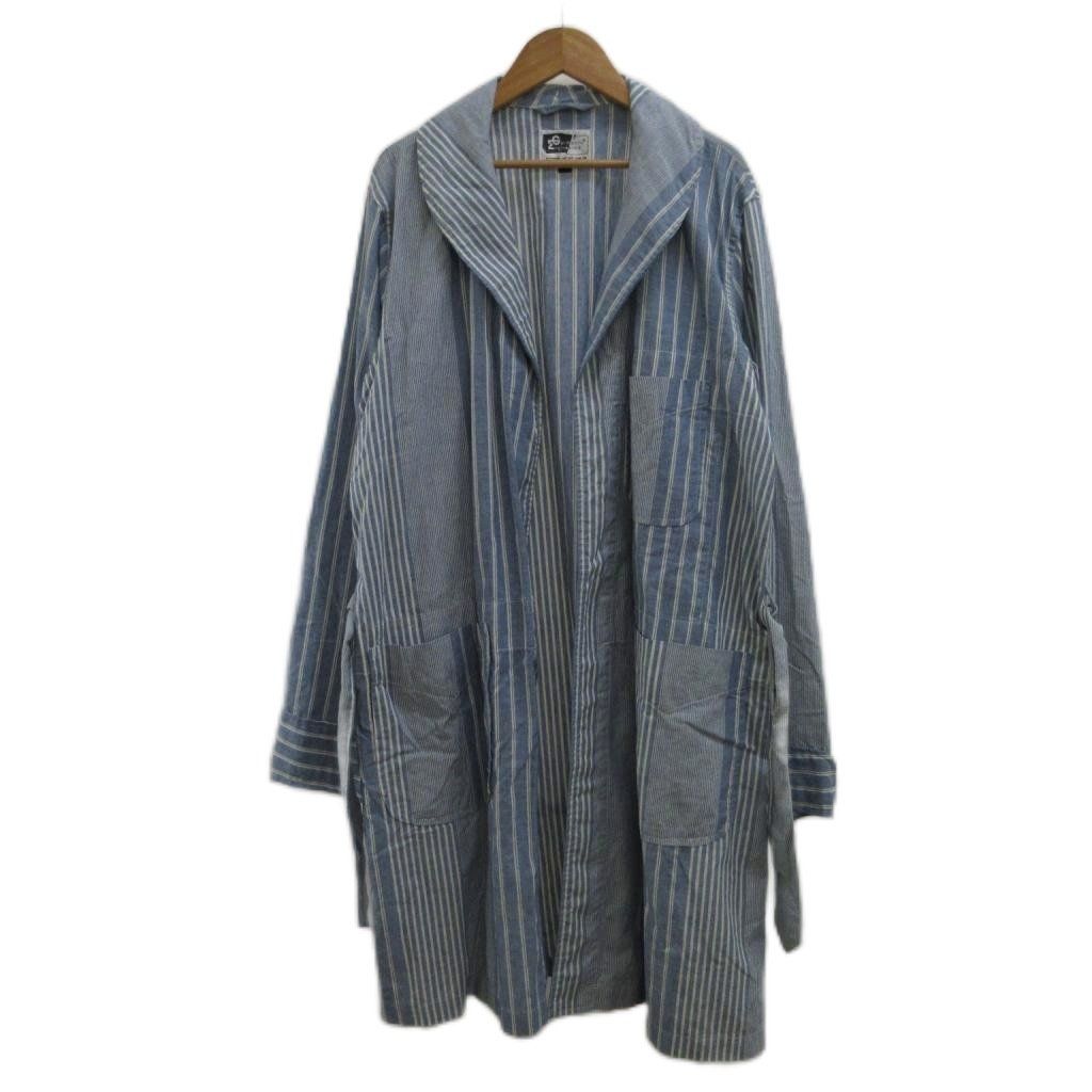 エンジニアードガーメンツ Engineered Garments ガウンコート ジャケット M 青 ブルー ストライプ柄 長袖 ポケット付き 薄手 ミドル丈 /PP ■ECD005