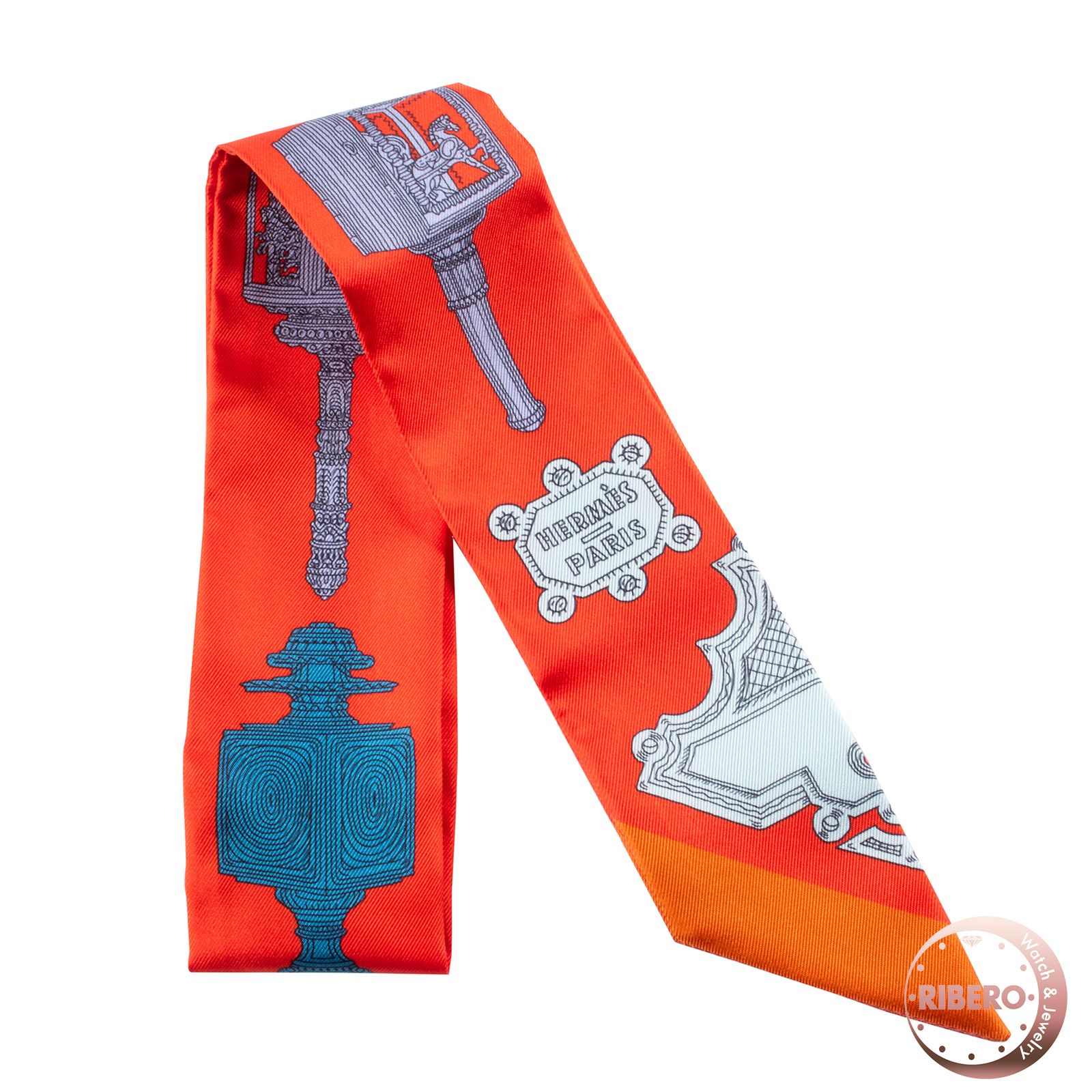 【未使用】HERMES エルメス ツイリー Merveilleuses Lanternes メルヴェイユーズ ランタン 063081S 02 シルク オレンジ マルチカラー【中古】