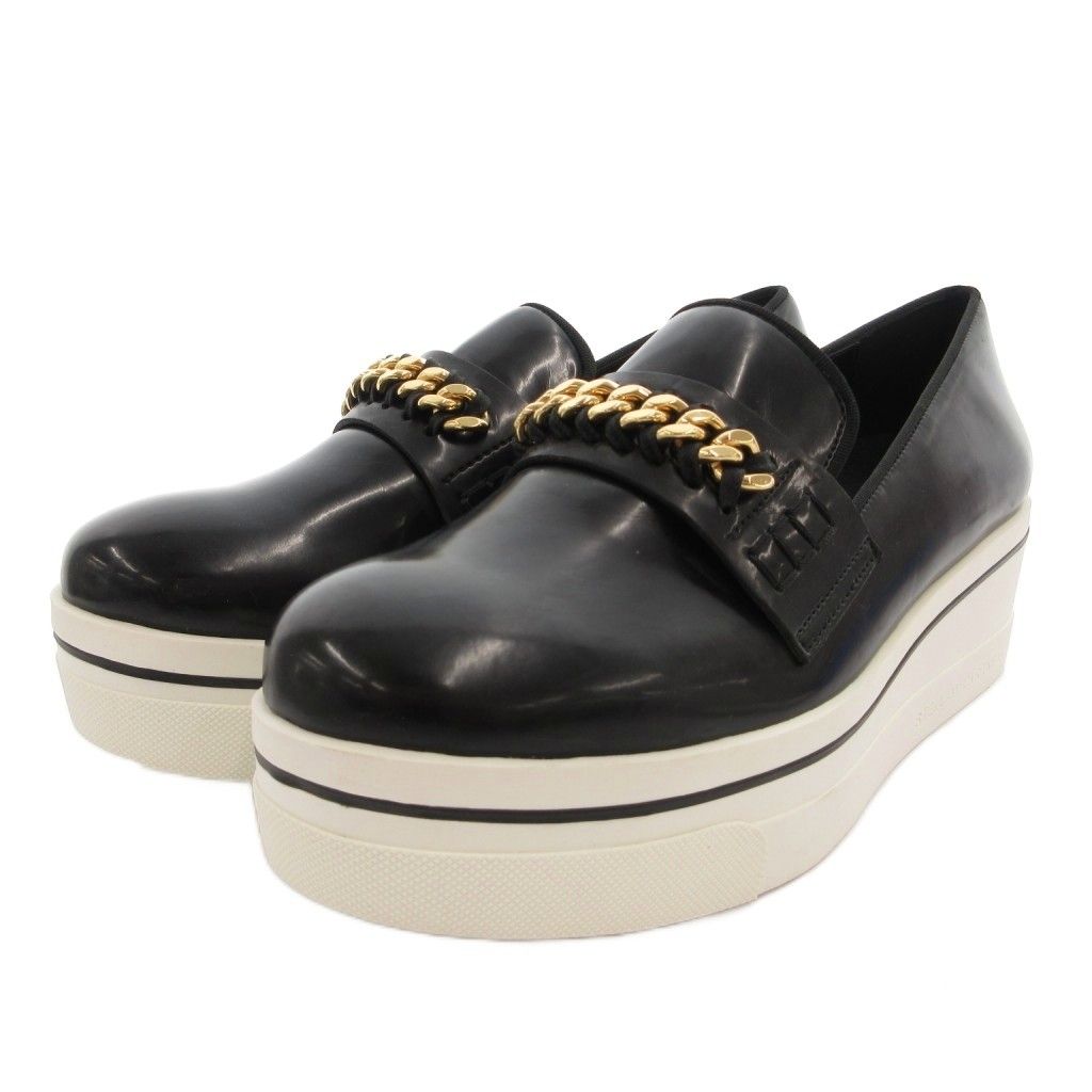 ステラマッカートニー STELLA McCARTNEY ビンクス 厚底 ローファー スリッポン レザー チェーン 37 黒 ブラック /FF ■GY62
