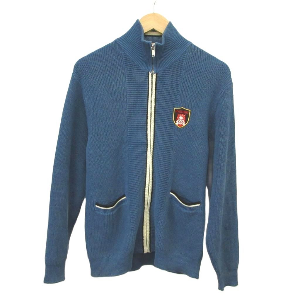ヒステリックグラマー HYSTERIC GLAMOUR ブルゾン 上着 ジップニット 麻 リネン S 青 ブルー 長袖 スタンドカラー エンブレム付き /KK ■GY62