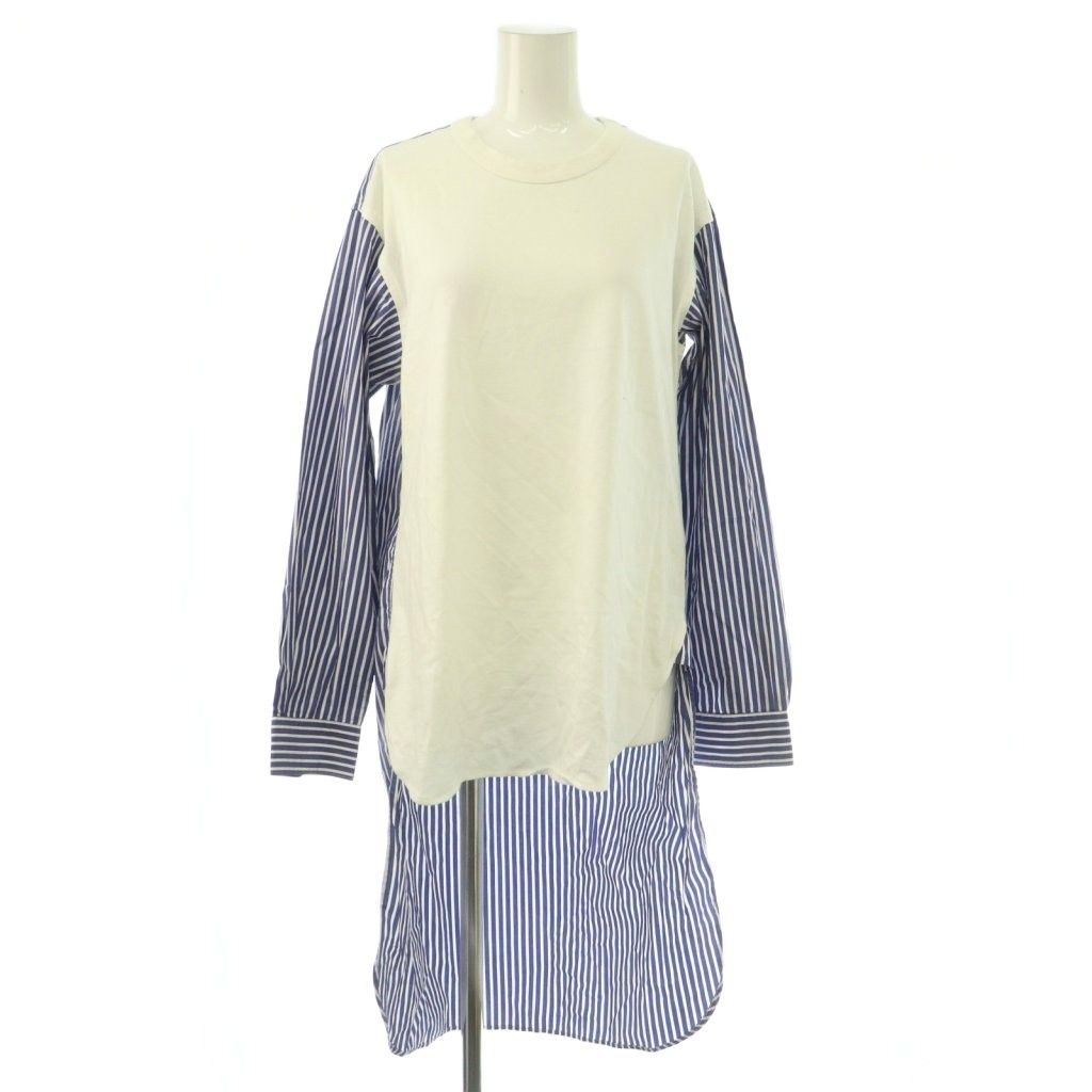 コムデギャルソンシャツ COMME des GARCONS SHIRT ストライプシャツドッキングカットソー 長袖 クルーネック バイカラー 切替 XS 白 ホワイト 青 ブルー /BB ■GY62