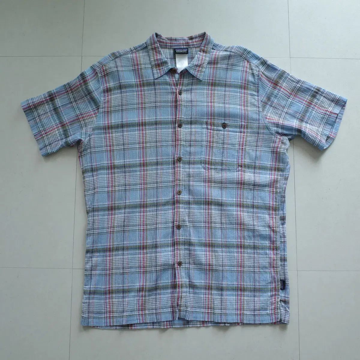 パタゴニア オーガニック シアサッカー コットン CHECK 半袖 シャツ XL