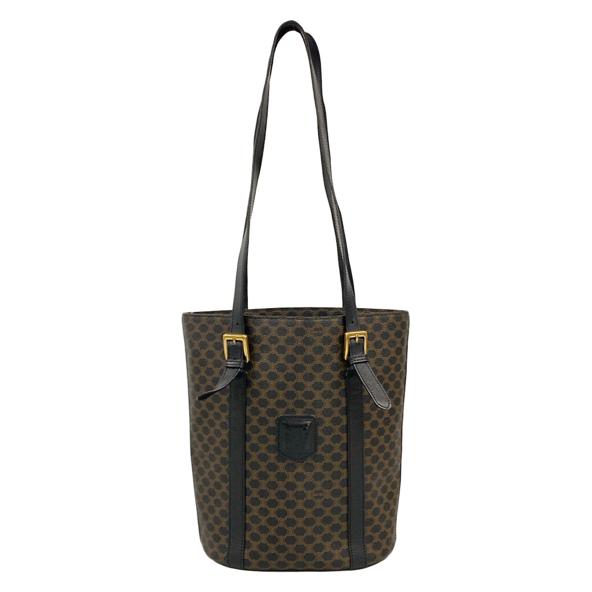 CELINE(セリーヌ) トートバッグ マカダム柄 黒×ダークブラウン レザー