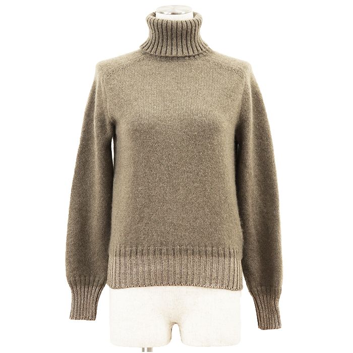 【HERMES】　イタリア製　カシミヤ・シルク　リブ切り替薄手ハイネックニット 美品】HERMES エルメス ニット カシミヤ/モヘア/シルク サイズ 34