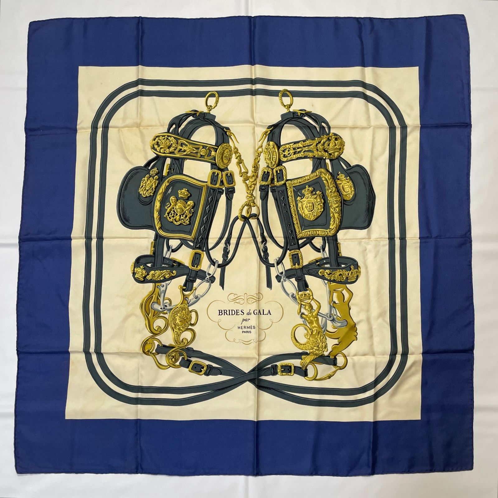 2604-219｜エルメス カレ 90 スカーフ シルク ブルー - メルカリ