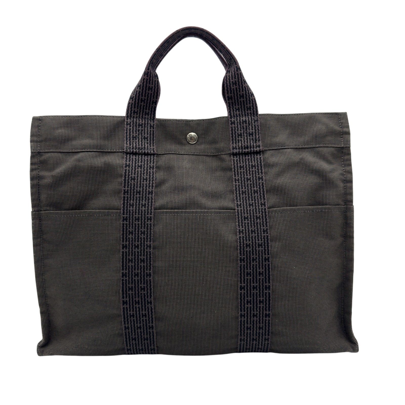 エルメス HERMES エールライントートMM グレー シルバー金具 ナイロン