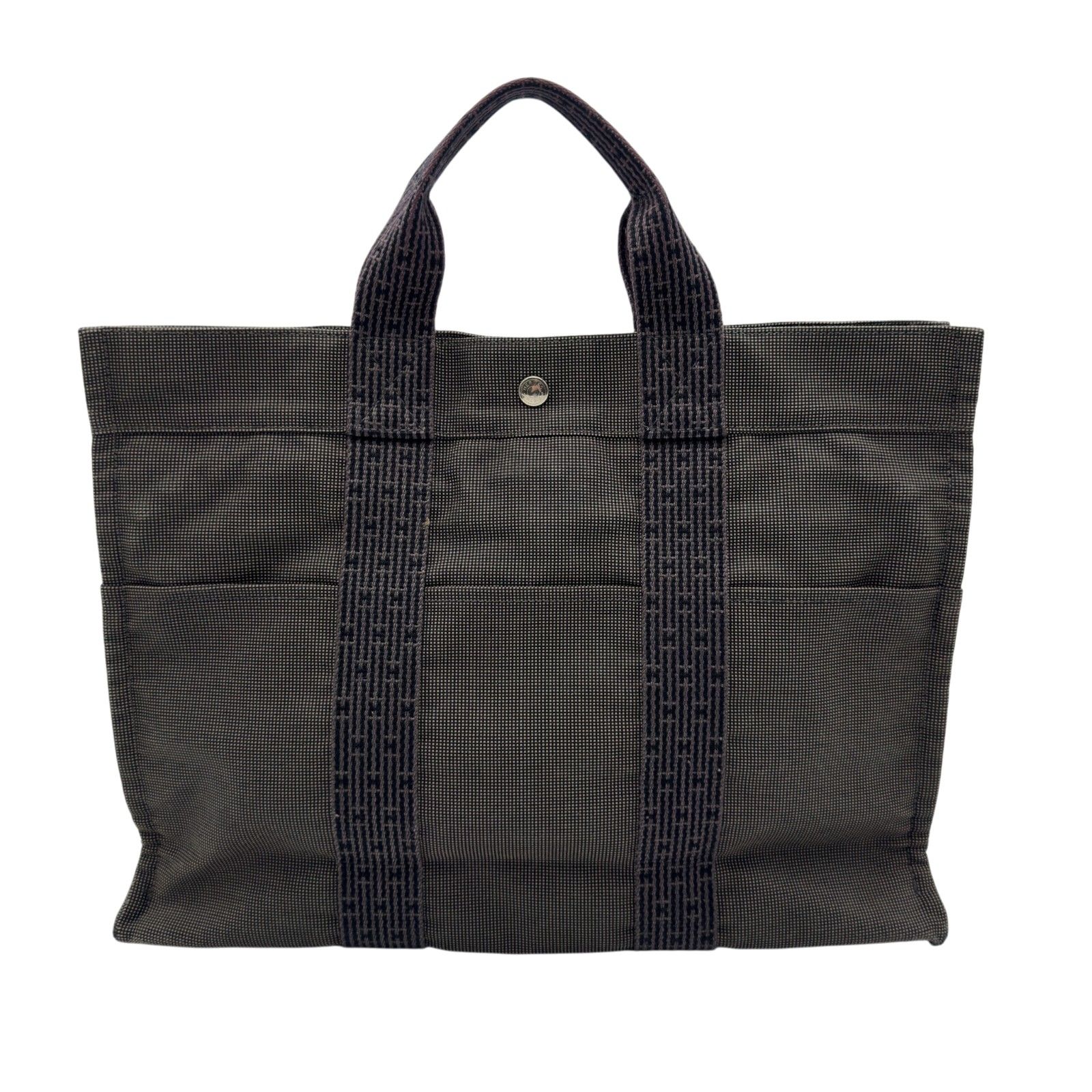 エルメス HERMES エールライントートMM グレー シルバー金具 ナイロンキャンバス レディース トートバッグ