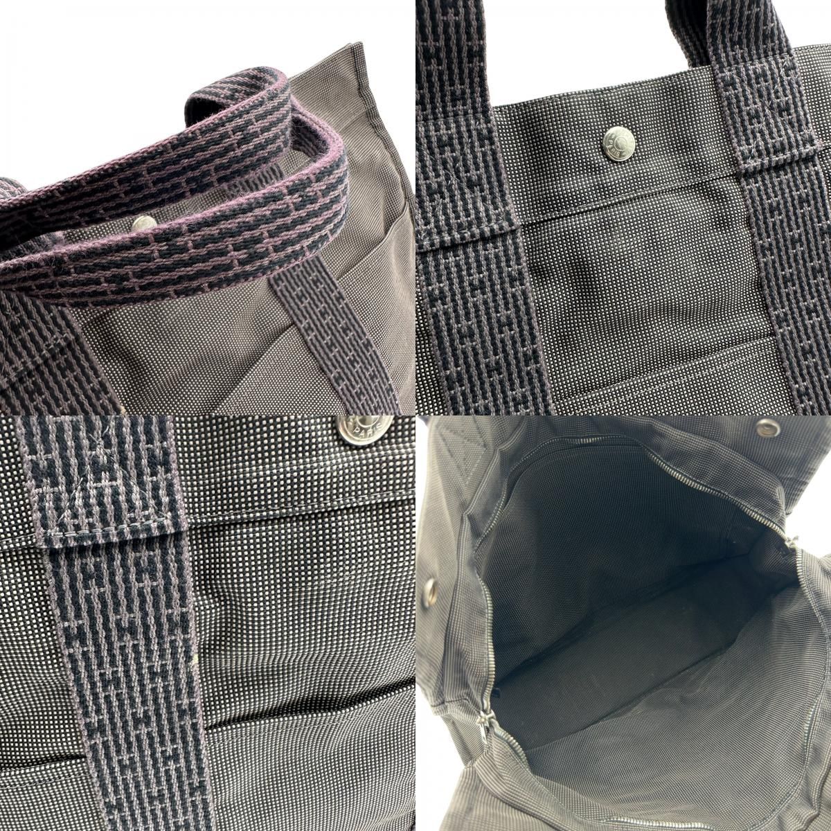 エルメス HERMES エールライントートMM グレー シルバー金具 ナイロン