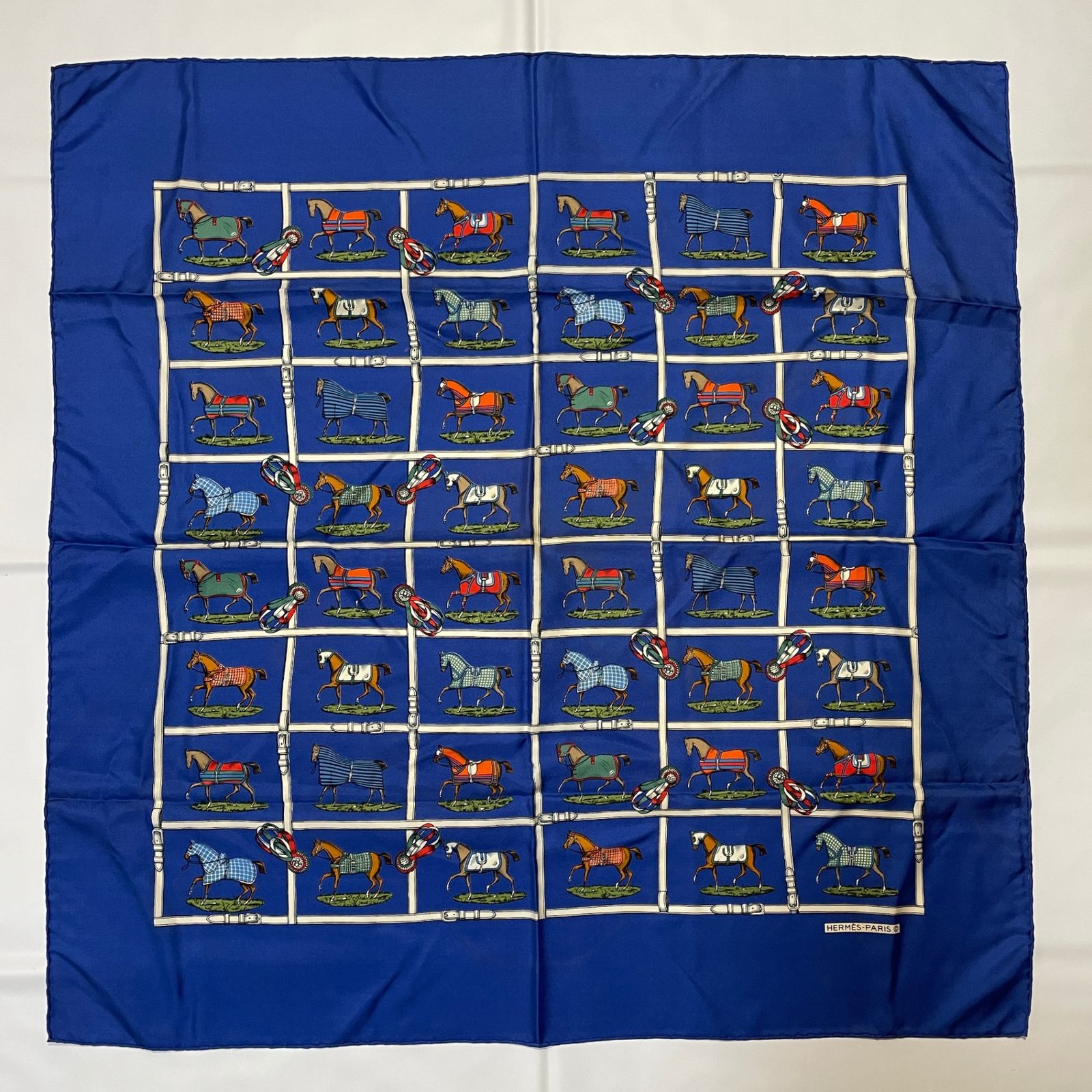 2604-220｜美品｜エルメス カレ 90 スカーフ シルク ブルー