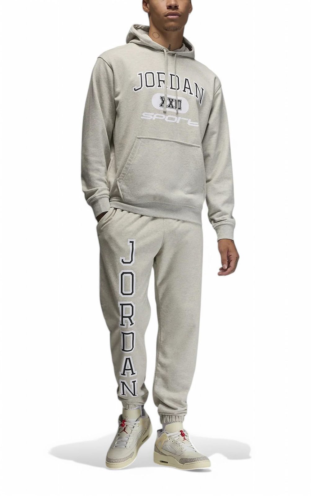[ナイキ] メンズ 上下セット ジョーダン スポーツ クロスオーバー Dri-FIT フレンチテリー プルオーバー パーカー × スウェットパンツ セットアップ スポーツウェア ライトグレー/ホワイト XLサイズ FV86 [ライトグレー/ホワイト] [XL]