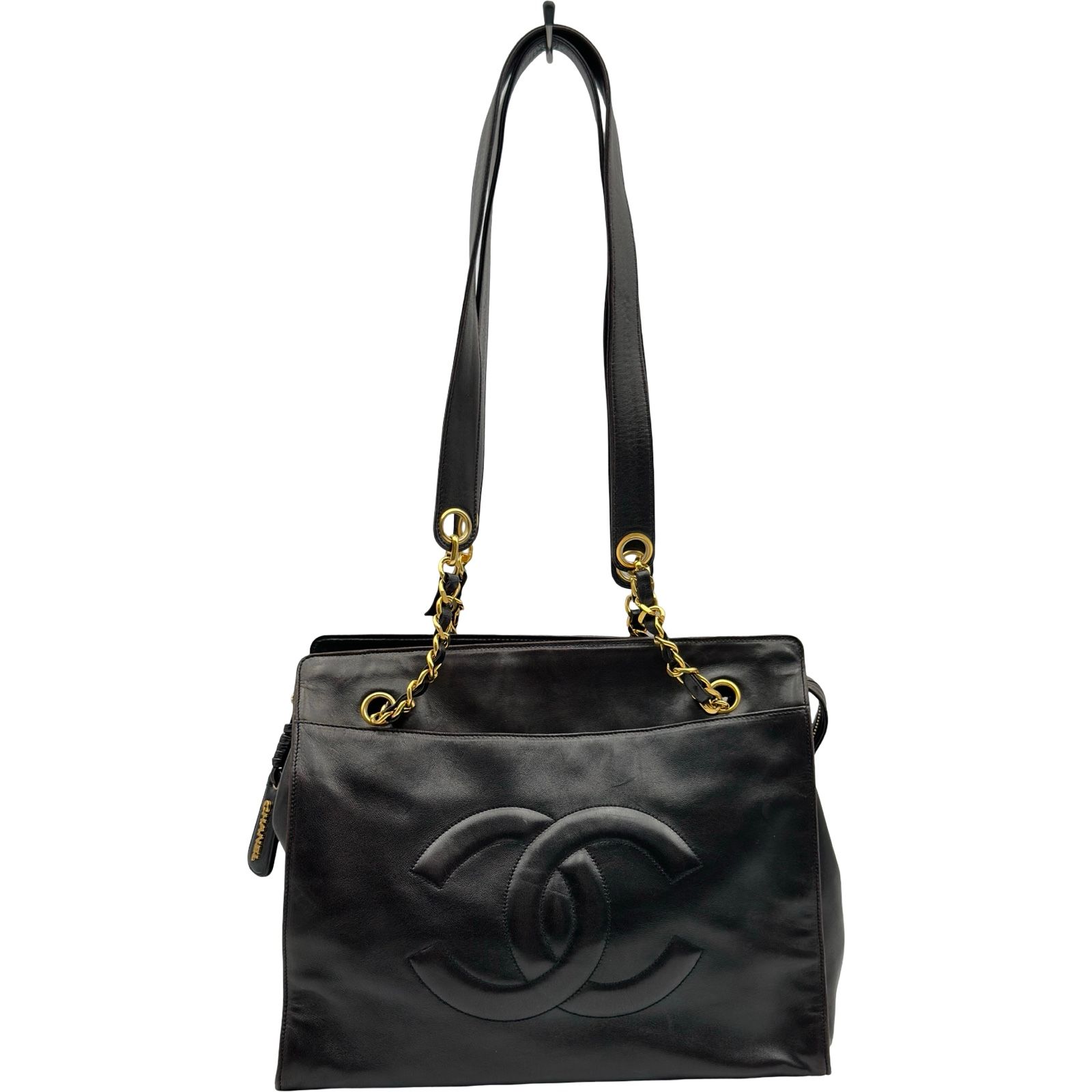 シャネル CHANEL ココマーク チェーントートバッグ 3番台 ブラック ゴールド金具 ラムスキン レディース ショルダーバッグ