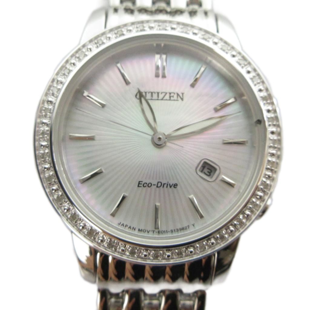 シチズン CITIZEN E011-S098441 腕時計 ウォッチ ソーラー シェル文字盤 カレンダー付き デイト シルバー色 ■GY18 /MQ